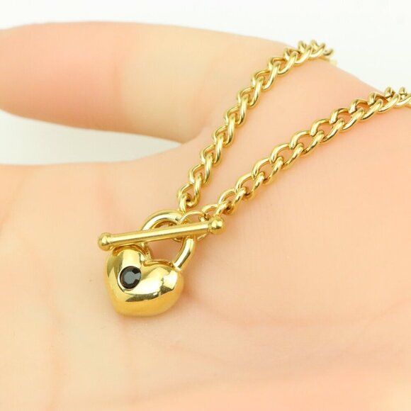 "Heart Charm Chunky Chain Yellow Necklace in Gold Finish, XPNL0375 - Picture 5 of 13